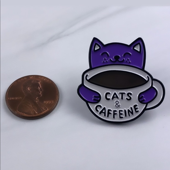 Cats & Caffeine Enamel Pin/ Brooch - Picture 2 of 4